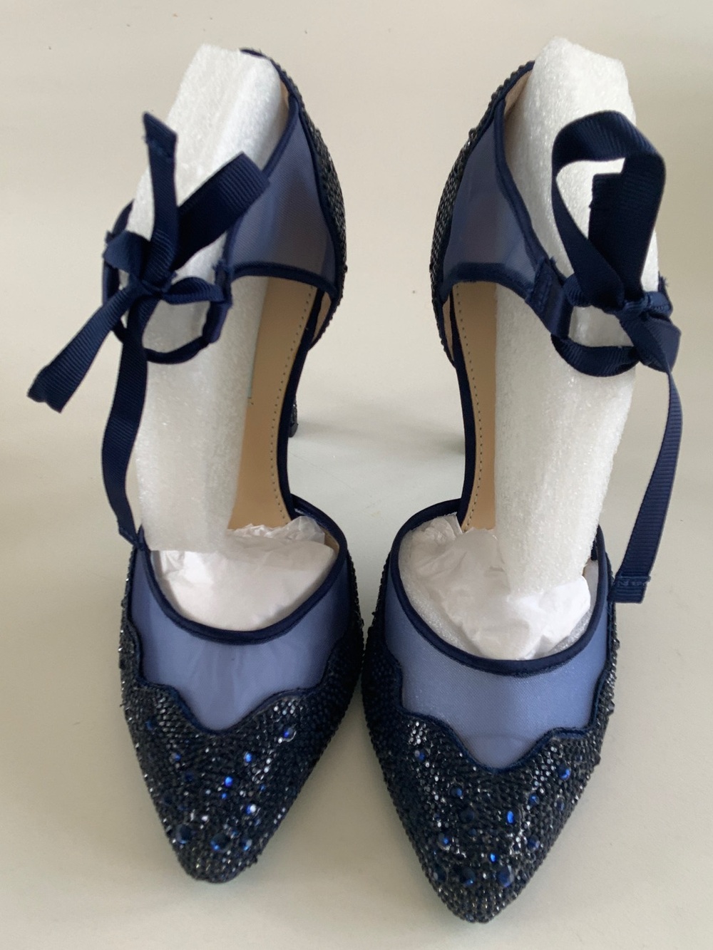 Blue by Betsey Johnson "Iris' Navy Embellished Pointed-Toe Heels with Ankle Tie